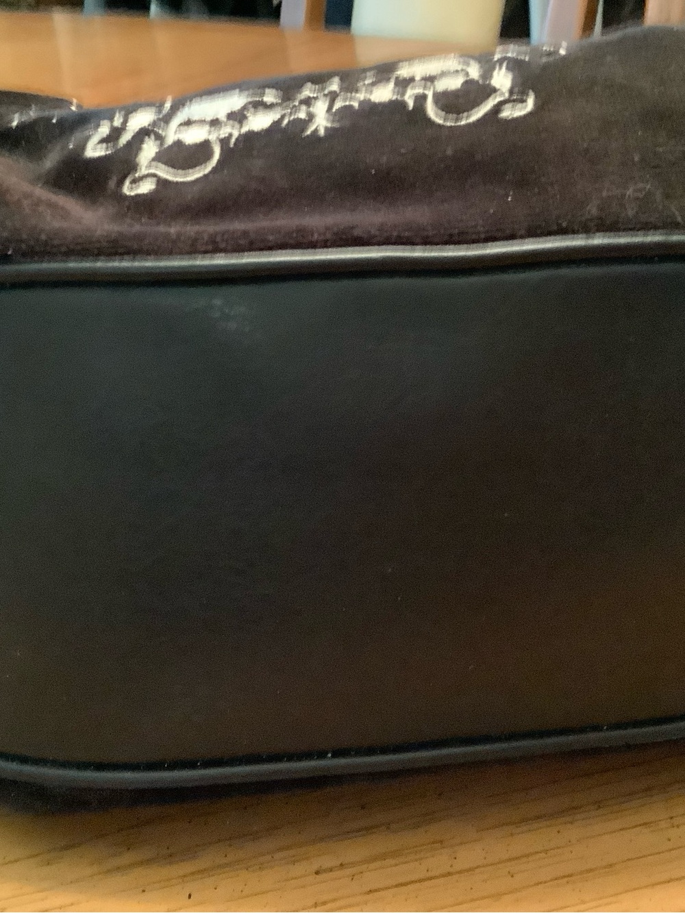 Royal Juicy Couture Black Leather and Thick Brown Velvet Bag with Silver Chain. - Picture 4 of 16